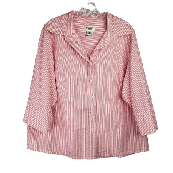 Talbots Women's Plus 1X Pink Striped Long Sleeve Button Up Shirt Collared - Picture 2 of 8